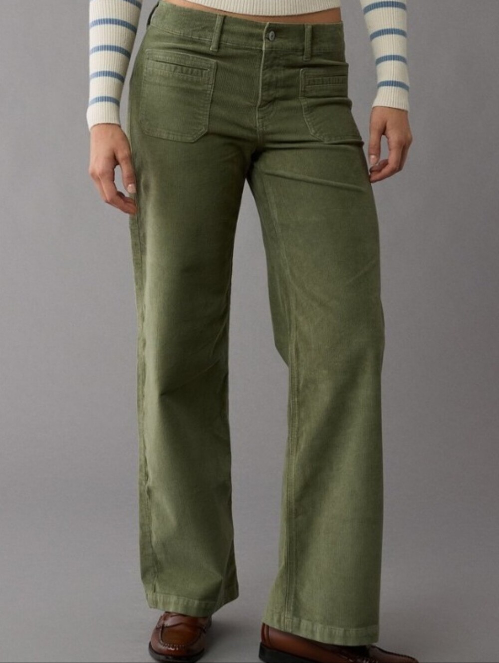 American Eagle Stretch Corduroy Low Rise Baggy Wide Leg Jeans
